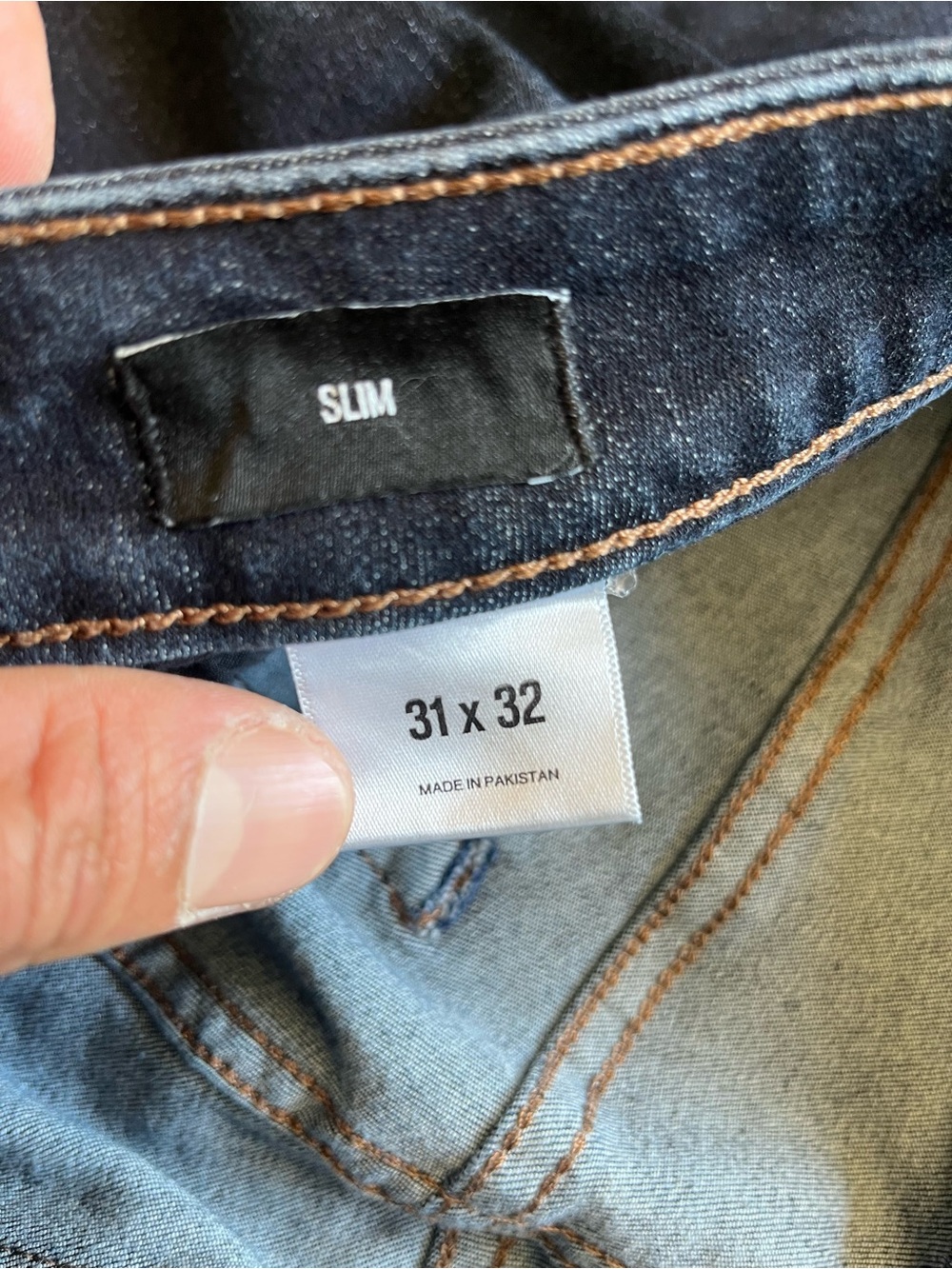 Express Slim Men Jeans - Dark Blue with Brown Stitching